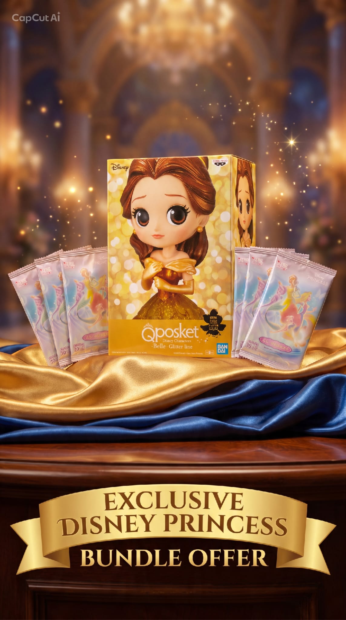 Disney Collector’s Bundle: Belle Qposket Figure + 6x Disney Shining Soul Packs